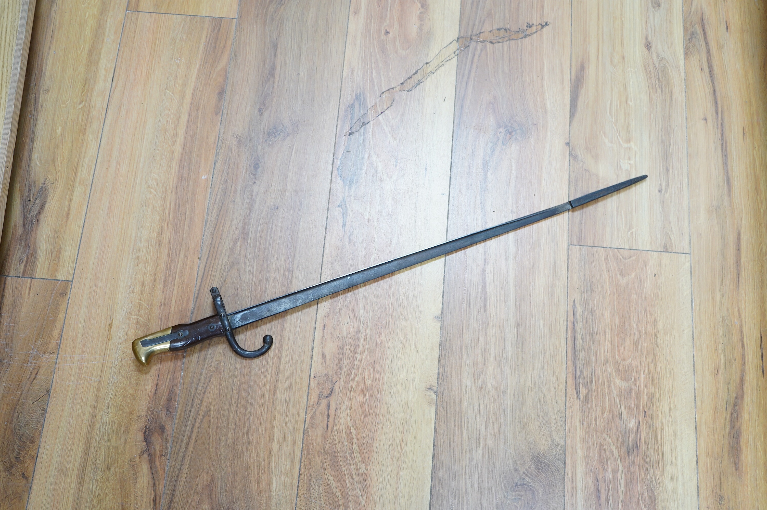 Four pieces of Trench Art and a French bayonet/fire poker. Condition - fair